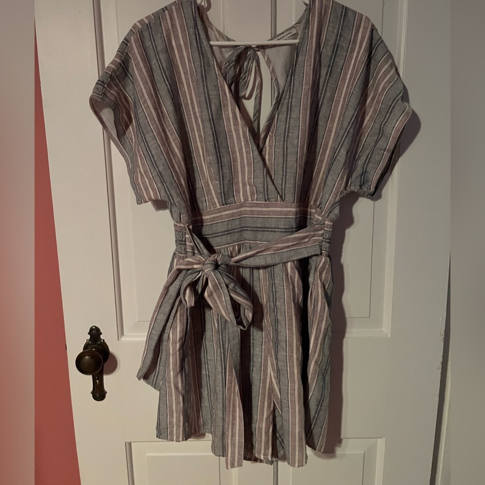 American Eagle Striped V-Neck Tie-Waist Romper